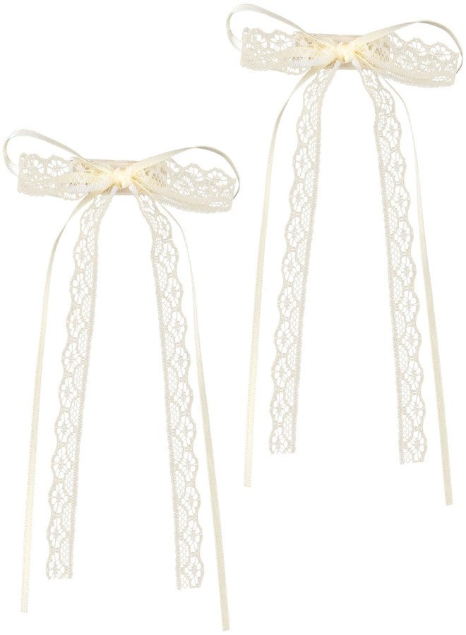 CustomyLife 2Pcs Beige Lace Hair Bow Clips Cute Coquette Snap Barrettes Bowknot Hair Ribbon for Women Valentines Wedding Prom Decorative Accessories - Image 1